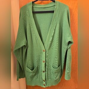 No Brand L-Xl Green Vintage Sweatshirt Style Cardigan With Front Pockets